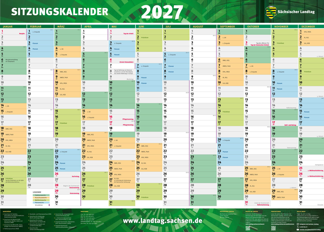 Sitzungskalender 2027 (Wandkalender)