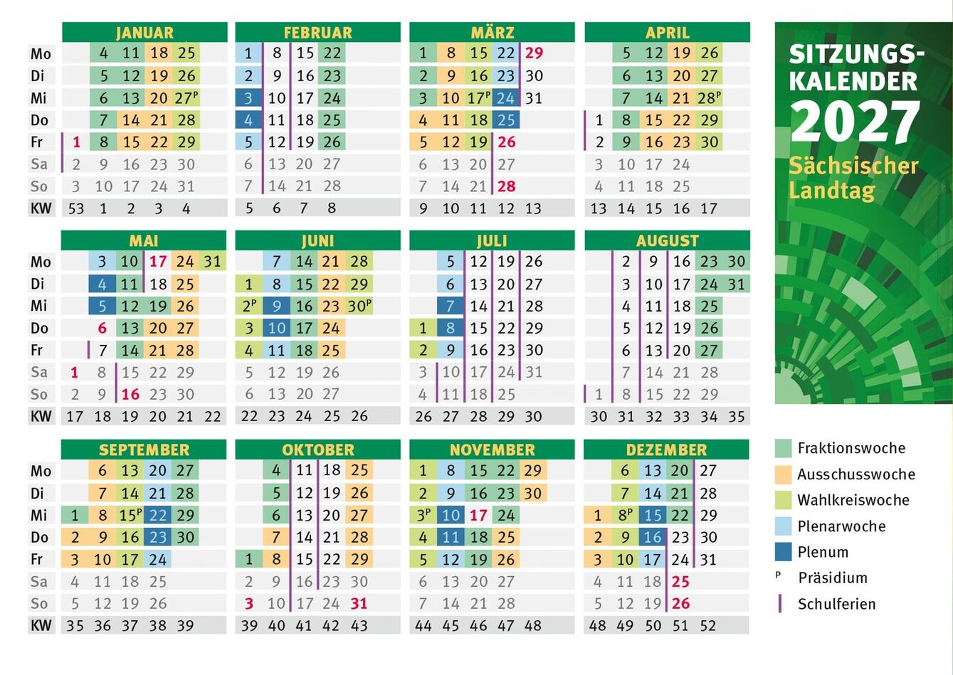 Sitzungskalender 2027 (Postkarte)