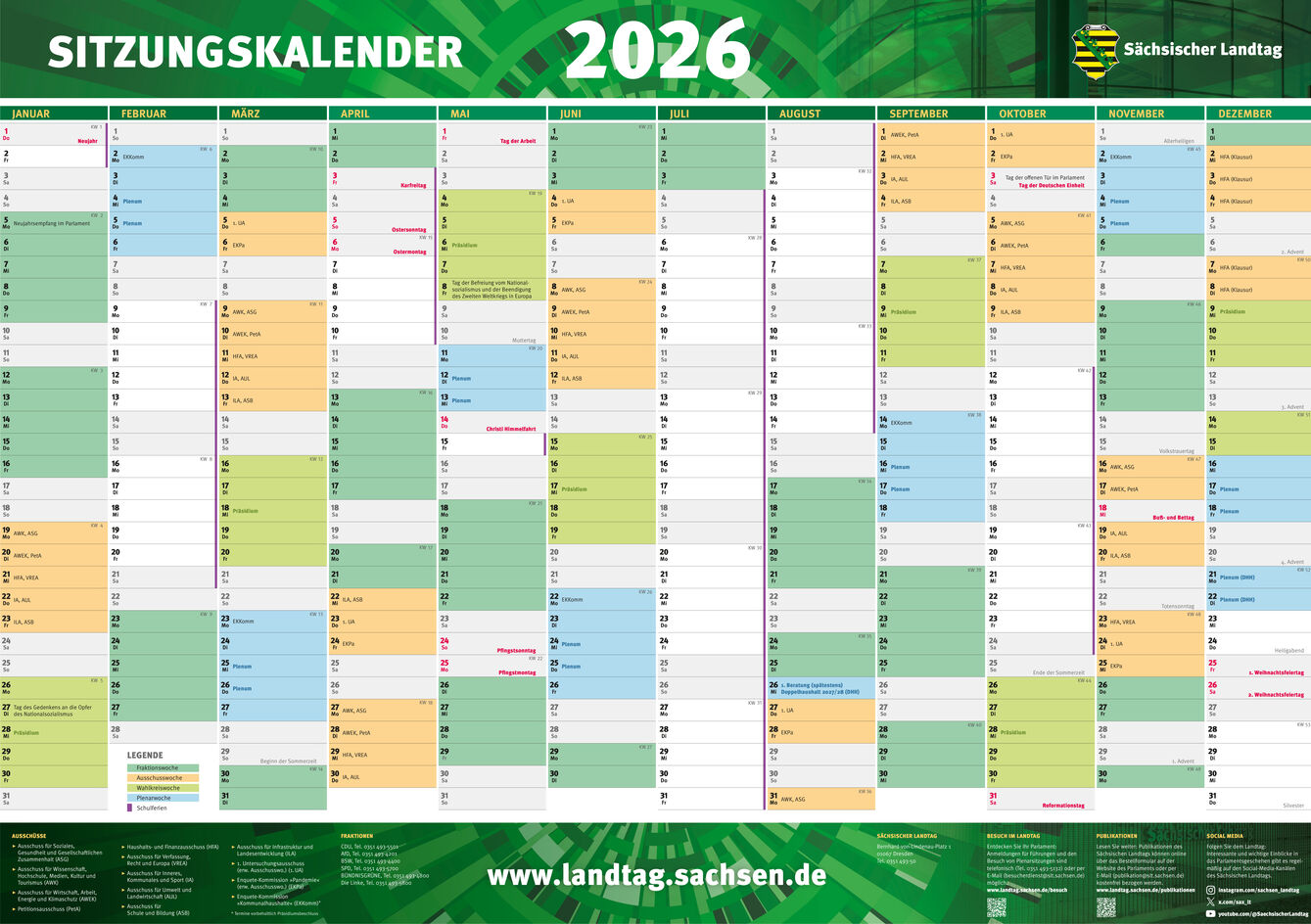 Sitzungskalender 2026 (Wandkalender, A1)