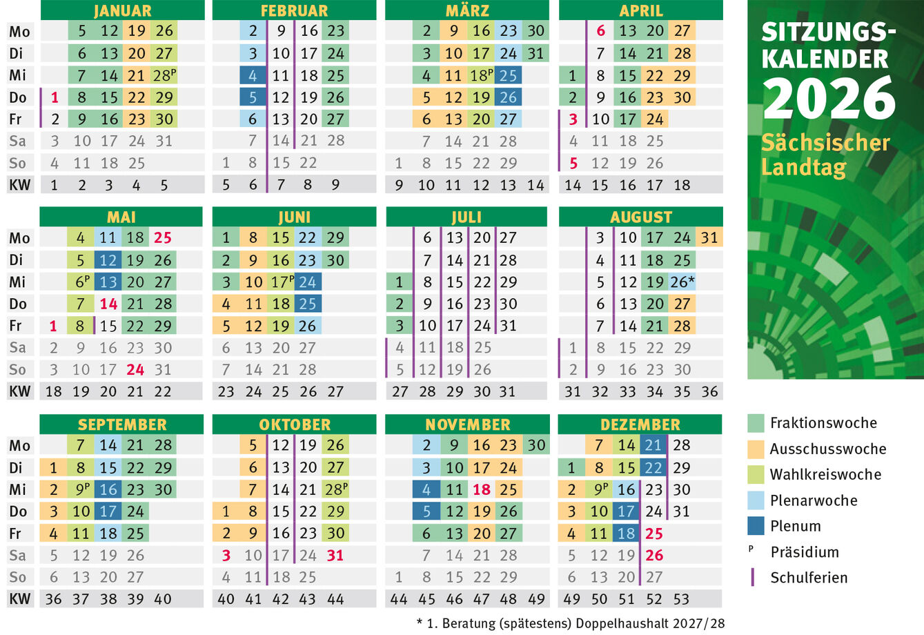 Sitzungskalender 2026 (Postkarte)