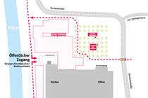 Plan mit den aktuellen Zugängen zum Parlament