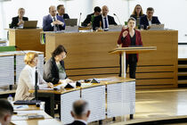 Daniela Kolbe, Vertrauensperson für den Volksantrag zum Bildungsurlaub, spricht im Plenum zur Einbringung.